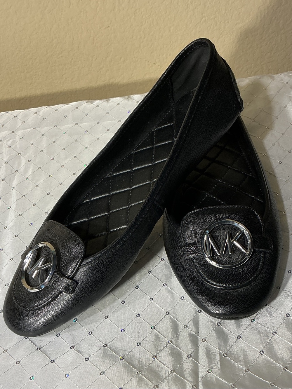 MICHAEL Michael Kors Black Leather MK Logo Ballet Flats